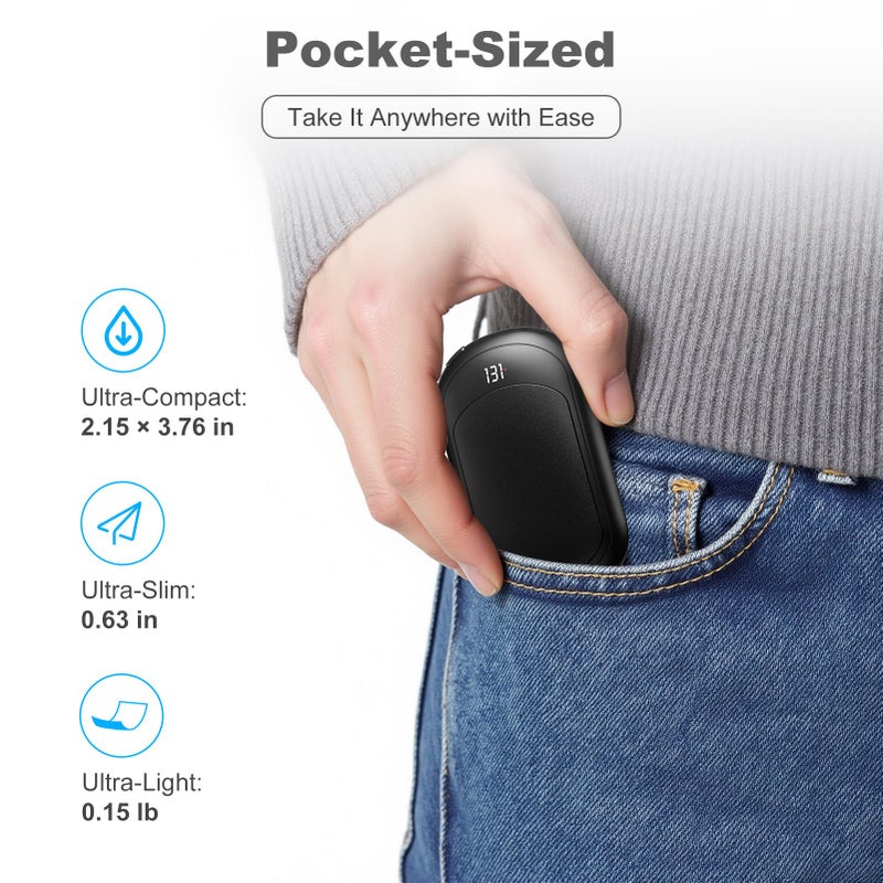Fussion AI Electric Hand Warmers Rechargeable 2 Pack, 6400mAh Portable Pocket Hand Warmer, Fast Heating 3-Settings Reusable Handwarmers for Christmas, Gloves, Travel, Hunting Essentials Men Women - Black - Image 5