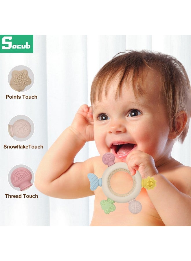 Socub 2 Pack Baby Teething Toys for Babies 0-6 Months, Silicone Teething Mitten and Wooden Ring Toy for Babies 6-12 Months, No Drop Teether Mitten and Ring Teether for Teething Relief(Olive) - Image 2