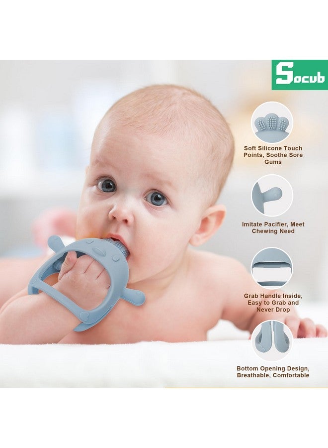 Socub 2 Pack Baby Teething Toys for Babies 0-6 Months, Silicone Teething Mitten and Wooden Ring Toy for Babies 6-12 Months, No Drop Teether Mitten and Ring Teether for Teething Relief(Olive) - Image 3