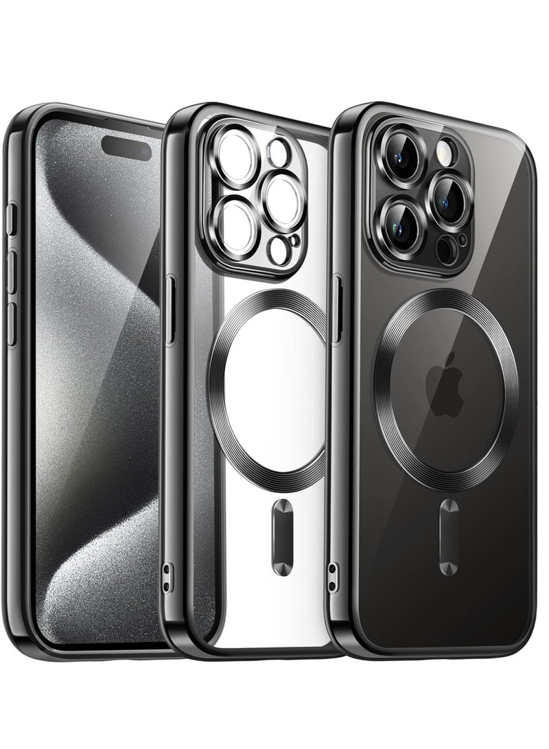 MIGOFAST iPhone 15 Pro Max 6.7-Inch, Camera Lens Full Protection Compatible with MagSafe Wireless Charging Shockproof Electroplated TPU Phone Cover Black Matte - Image 1
