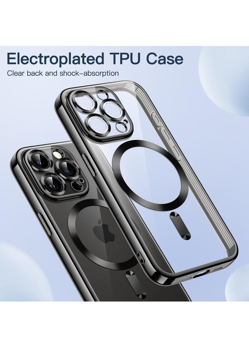 MIGOFAST iPhone 15 Pro Max 6.7-Inch, Camera Lens Full Protection Compatible with MagSafe Wireless Charging Shockproof Electroplated TPU Phone Cover Black Matte - Image 3