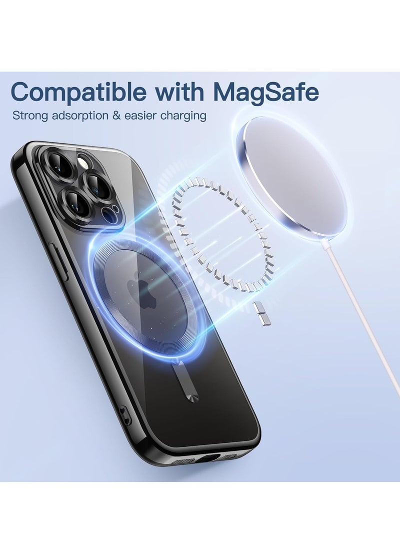 MIGOFAST iPhone 15 Pro Max 6.7-Inch, Camera Lens Full Protection Compatible with MagSafe Wireless Charging Shockproof Electroplated TPU Phone Cover Black Matte - Image 4
