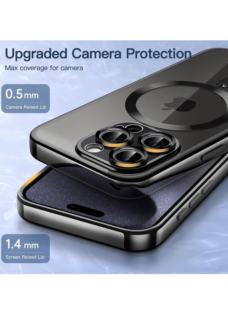 MIGOFAST iPhone 15 Pro Max 6.7-Inch, Camera Lens Full Protection Compatible with MagSafe Wireless Charging Shockproof Electroplated TPU Phone Cover Black Matte - Image 5