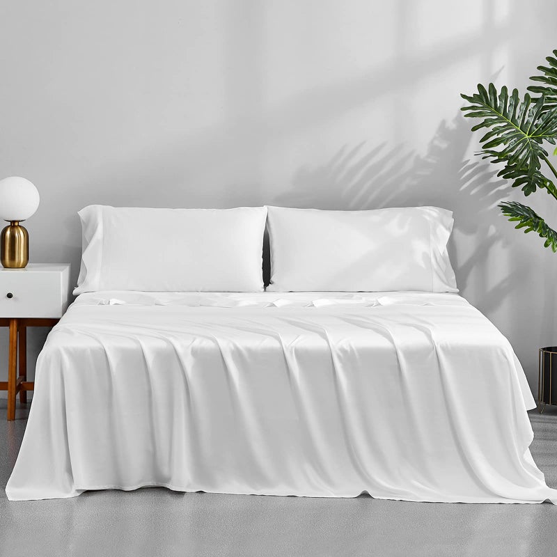 ACCURATEX Cooling Sheets King Size White - 100% Viscose Made from Bamboo  Luxury Hotel Sheet Set for King Size Bed  Super Soft Breathable Bedding Sheets up to 16 inches Deep Pockect