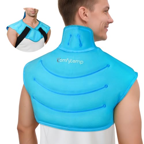 Comfytemp Large Ice Pack for Neck Shoulders Upper Back Pain Relief with Straps, Wearable Reusable Gel Ice Wrap with Cold Compression Therapy Recovery for Upper Back, Cervical (L) - Image 1