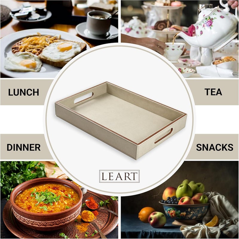 LeArt Leather Serving Tray – Serving Tray with Handles | Home, Office, Restaurant | Appetizer, Food, Snack Serving Platter | Trays Serving Set (Camel) - Image 2