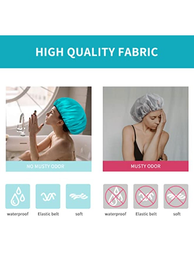 Aquior Shower Cap for Women Reusable Extra Large Shower Cap for MenSatin EVA Double Layer Waterproof Hair Cap For Long Hair 4 Pieces - Image 4
