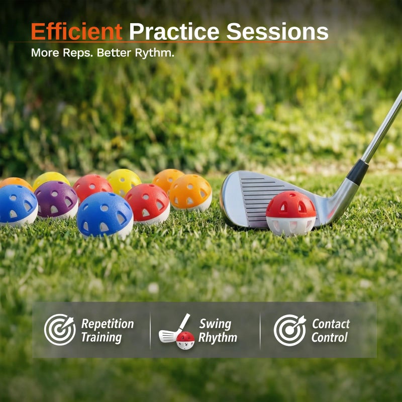 Full Choice Practice Golf Balls (20 Pack), Limited-Flight Training Balls, High Visibility, Wear-Resistant Design for Indoor/Outdoor Drills, 5 Colors - Image 4