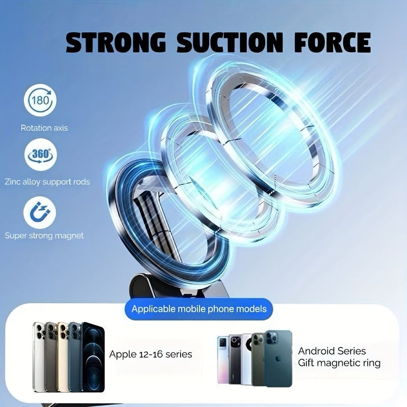 Mini Black Portable Magnetic Suction Phone Stand Rotating Clip On Desktop - Image 3