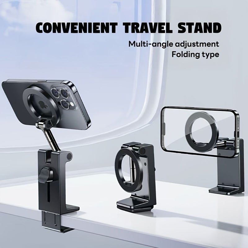 Mini Black Portable Magnetic Suction Phone Stand Rotating Clip On Desktop - Image 1