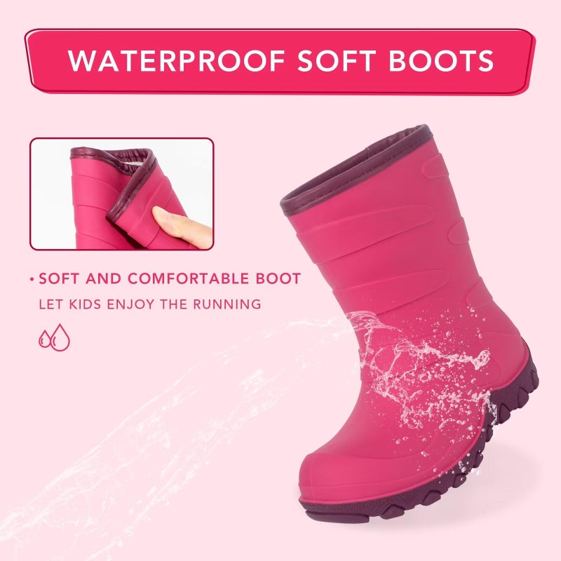 FUNCOO PLUS Kids Winter Rain Boots, Insulated Snow Boots, Children Waterproof Mud Boots, Girls Warm Rain Boots, Little Kid Size 12, Pink - Image 4