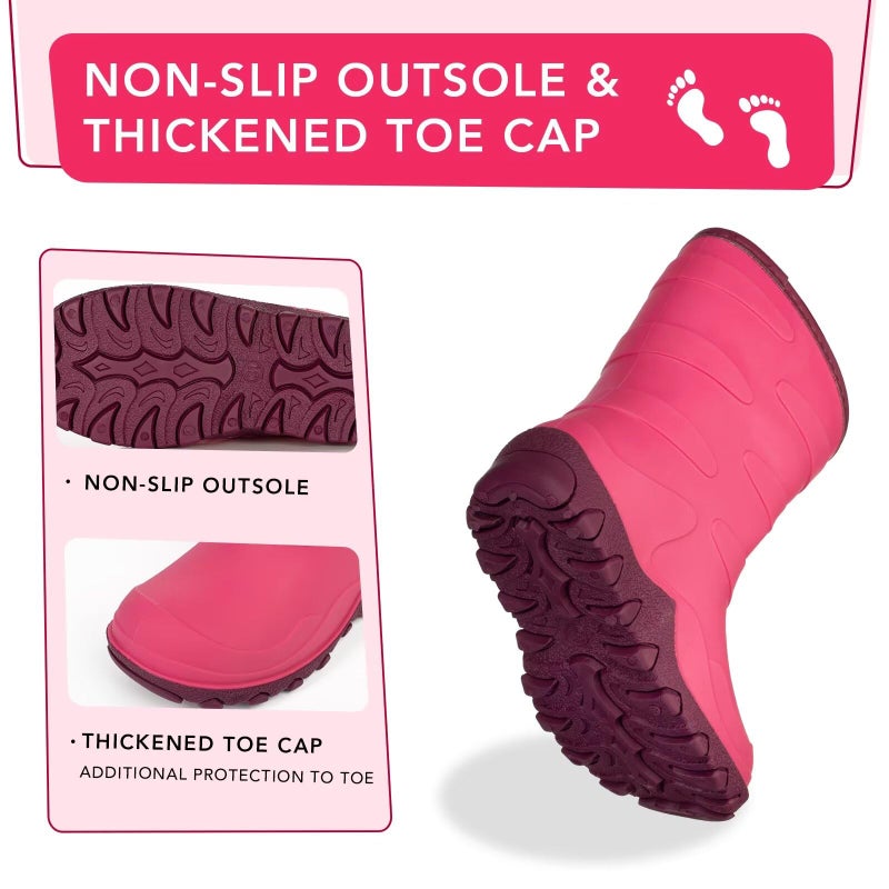 FUNCOO PLUS Kids Winter Rain Boots, Insulated Snow Boots, Children Waterproof Mud Boots, Girls Warm Rain Boots, Little Kid Size 12, Pink - Image 3