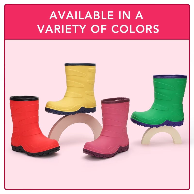 FUNCOO PLUS Kids Winter Rain Boots, Insulated Snow Boots, Children Waterproof Mud Boots, Girls Warm Rain Boots, Little Kid Size 12, Pink - Image 5