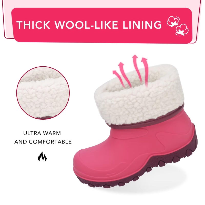 FUNCOO PLUS Kids Winter Rain Boots, Insulated Snow Boots, Children Waterproof Mud Boots, Girls Warm Rain Boots, Little Kid Size 12, Pink - Image 2
