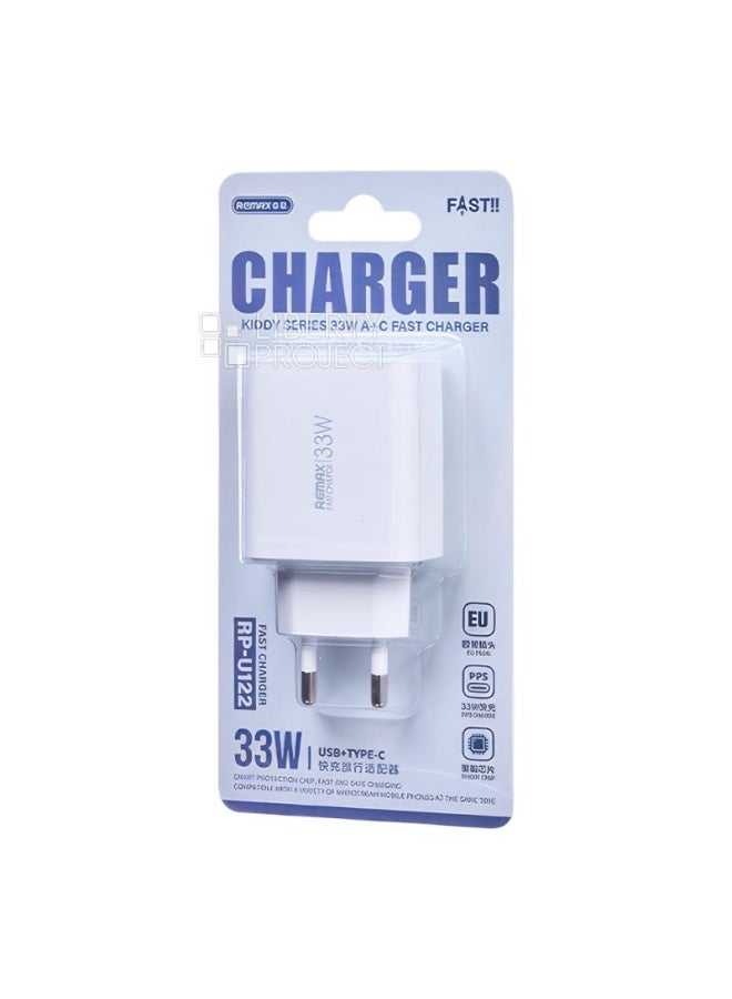 REMAX 2 IN 1 Fast Charger , USB AND TYPE-C Port 33 w , mini and easy carry white color . use all devices type c and high power - Image 2
