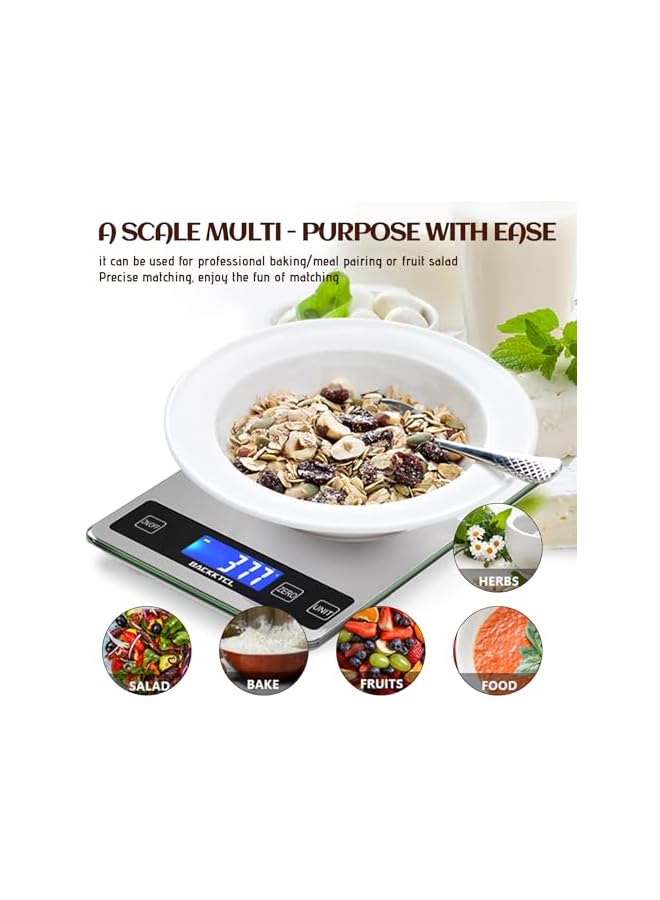 promass 'Cooking Master' Digital Food Kitchen Scale, 15KG Weight Multifunction Scale Measures in Grams and Ounces for Cooking Baking, 1g/0.1oz Precise Graduation, Stainless Steel and Tempered Glass - Image 4