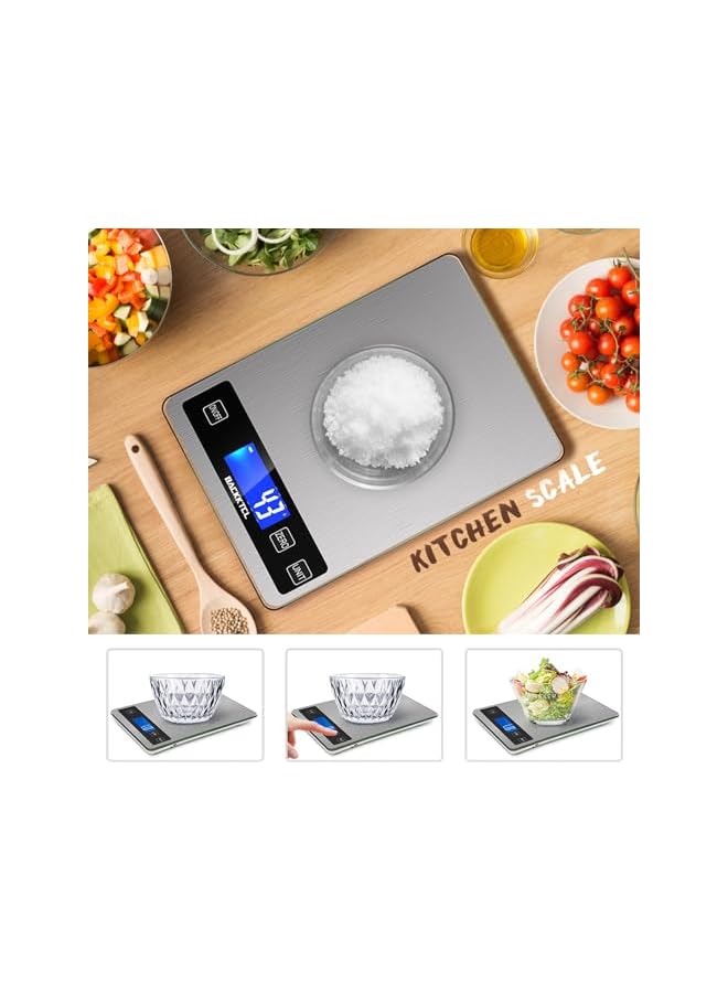 promass 'Cooking Master' Digital Food Kitchen Scale, 15KG Weight Multifunction Scale Measures in Grams and Ounces for Cooking Baking, 1g/0.1oz Precise Graduation, Stainless Steel and Tempered Glass - Image 3
