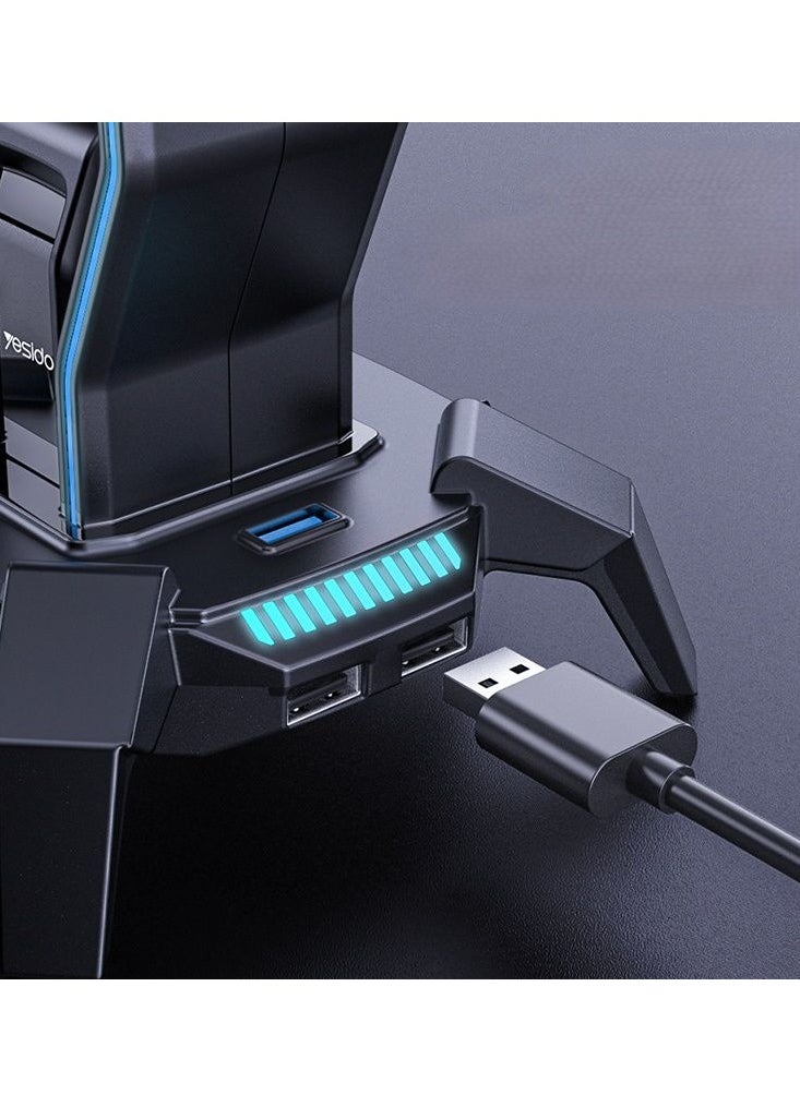 Yesido - Yesido HB25 3 in1 Headset Stand With RCB Lights And USB Hub Audio Adapter - Image 1