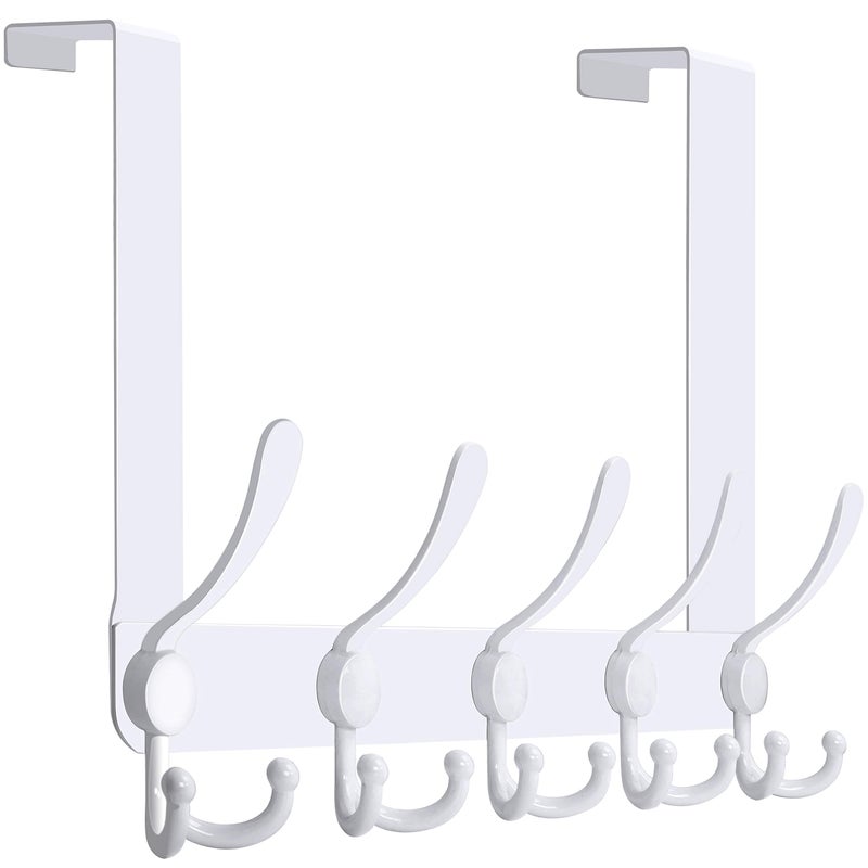 WEBI Over The Door Hooks Door Hanger Hook Rack with 5 Tri Hooks for Hanging,Over The Door Towel Rack Towel Hanger Door Coat Hanger Over Door Coat Rack Behind Back of Bathroom,White - Image 4