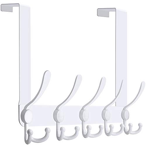 WEBI Over The Door Hooks Door Hanger Hook Rack with 5 Tri Hooks for Hanging,Over The Door Towel Rack Towel Hanger Door Coat Hanger Over Door Coat Rack Behind Back of Bathroom,White - Image 1