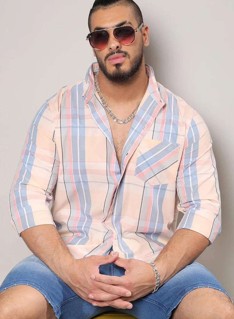 Instafab Plus Instafab Plus Men's Multicolour Contrast Panel Plaid Shirt For Casual Wear | Spread Collar | Long Sleeve | Button Closure | Cotton Shirt Crafted With Comfort Fit For Everyday Wear