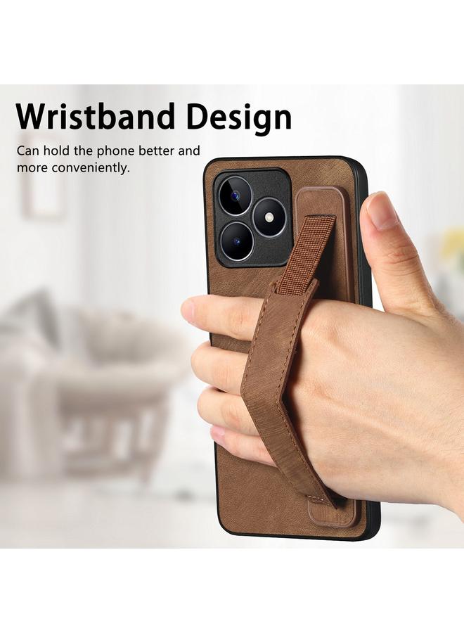 اس-توب جراب خلفي من الجلد لهاتف Realme C33 Retro مع حامل سوار المعصم - Image 4