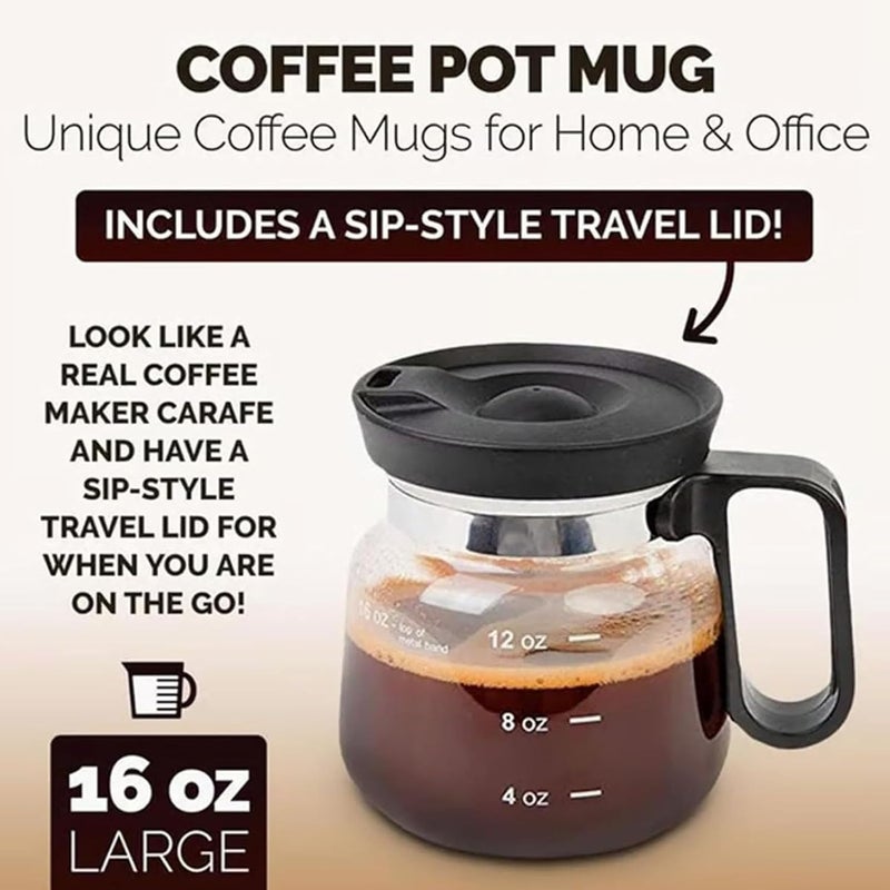 Coffee Pot Mug, 16 Oz Glass Coffee Pot Mug with Lid Transparent Borosilicate Coffee Cup with Handle for Tea, Chocolate, Hot and Cold Drinks - Image 3