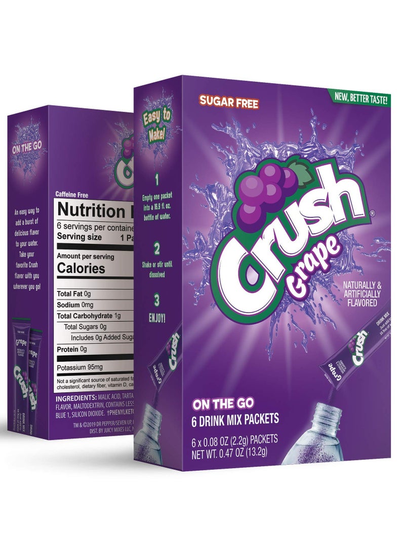 كراش - مزيج مسحوق مشروبات عصيرية - خالي من السكر ولذيذ بنكهة العنب، علبة واحدة (6 أعواد في العلبة)