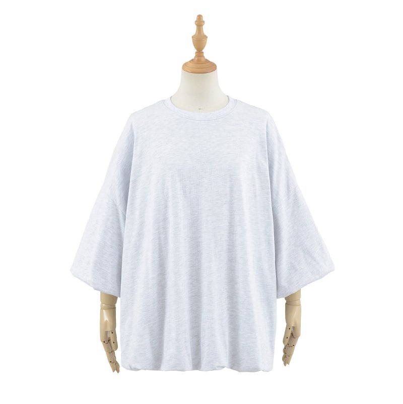 Style Style Small Round Neck Mid-Sleeve Super Loose Long T-Shirt Flower Bud Pleated Top Puff Sleeves - Image 3