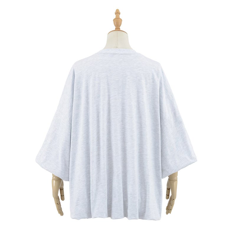Style Style Small Round Neck Mid-Sleeve Super Loose Long T-Shirt Flower Bud Pleated Top Puff Sleeves - Image 4