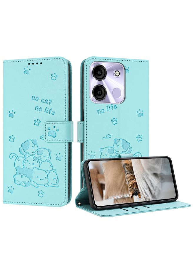 اس-توب جراب لهاتف itel A60 / A60s، جراب جلدي منقوش عليه صورة قطة صغيرة مع حبل تعليق - Image 1