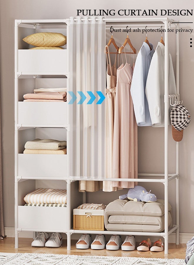 DUNISO خزانة قماش محمولة، خزانة قماش غير منسوجة مع 4 صناديق تخزين، 4 خطافات وستارة، خزانة ذات سعة كبيرة، منظم تخزين للملابس والأحذية وغرفة النوم وغرفة المعيشة - Image 2