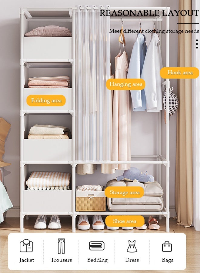 DUNISO خزانة قماش محمولة، خزانة قماش غير منسوجة مع 4 صناديق تخزين، 4 خطافات وستارة، خزانة ذات سعة كبيرة، منظم تخزين للملابس والأحذية وغرفة النوم وغرفة المعيشة - Image 5