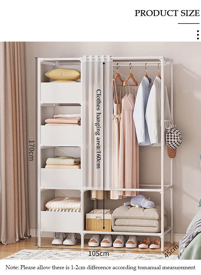 DUNISO خزانة قماش محمولة، خزانة قماش غير منسوجة مع 4 صناديق تخزين، 4 خطافات وستارة، خزانة ذات سعة كبيرة، منظم تخزين للملابس والأحذية وغرفة النوم وغرفة المعيشة - Image 3