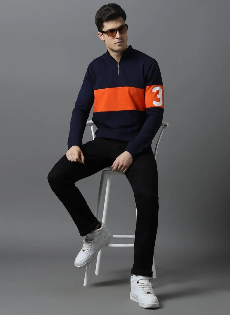 Urbano Fashion  Urbano Fashion Men's Dark Blue Cotton Color Block Round Neck Sweatshirt for Men | Best Price UAE