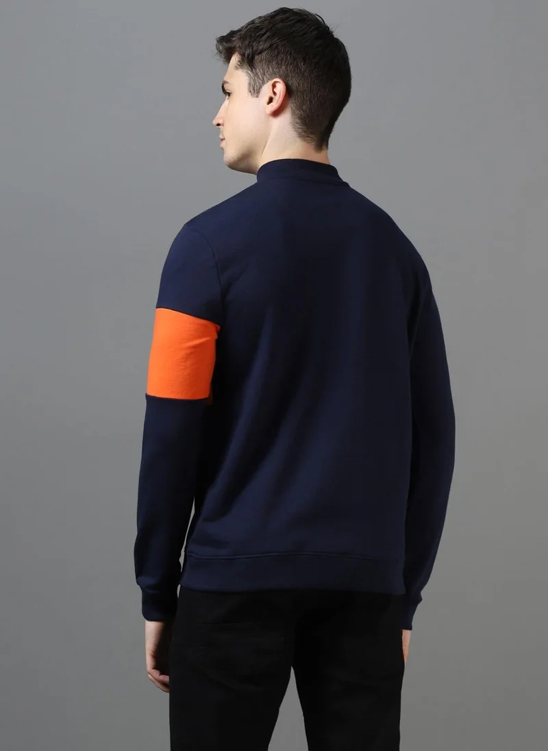 Urbano Fashion  Urbano Fashion Men's Dark Blue Cotton Color Block Round Neck Sweatshirt for Men | Best Price UAE