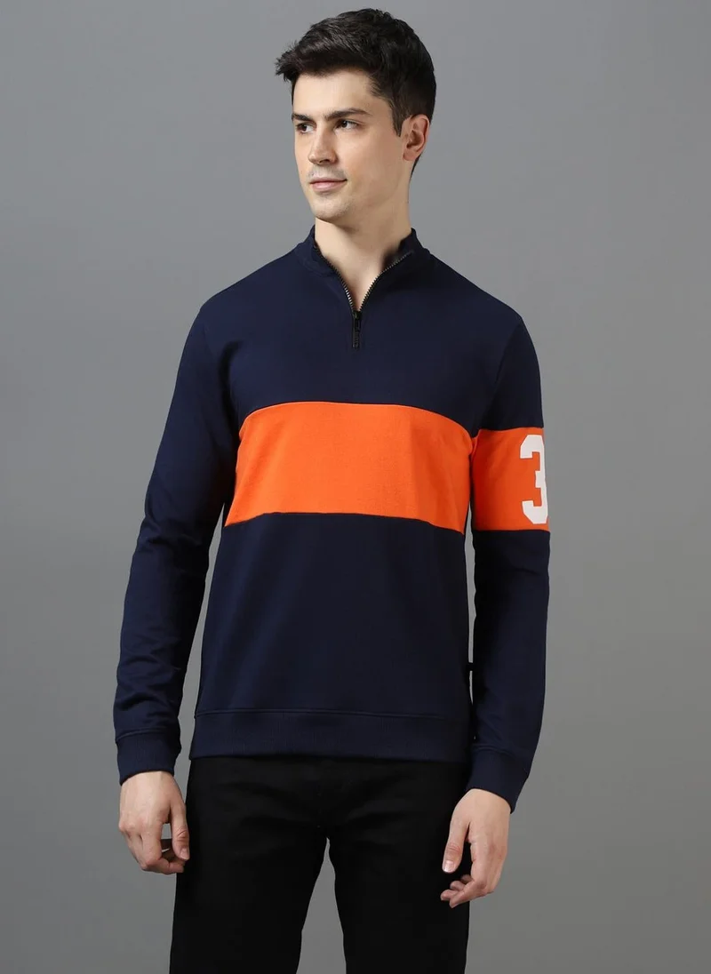 Urbano Fashion  Urbano Fashion Men's Dark Blue Cotton Color Block Round Neck Sweatshirt for Men | Best Price UAE