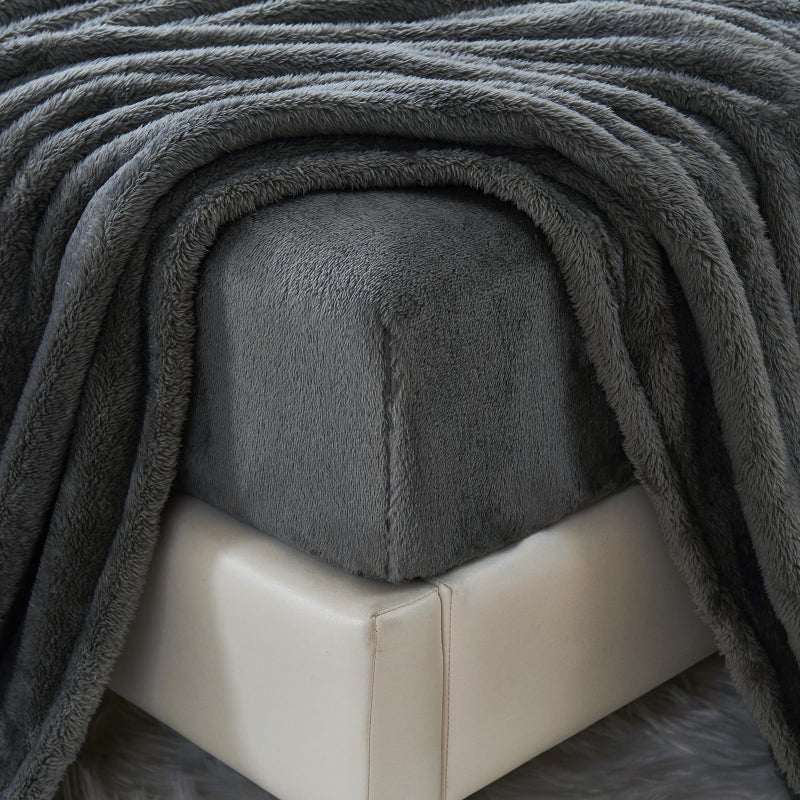 YIYEA Faux Fur Sheets Queen Size  Luxury Ultra Soft Fuzzy Fleece Bed Sheets Set  Fluffy Shaggy Sheets Plush Bedding for Fall and Winter  Cozy Warmth  No Shedding  4PC  Grey - Image 4
