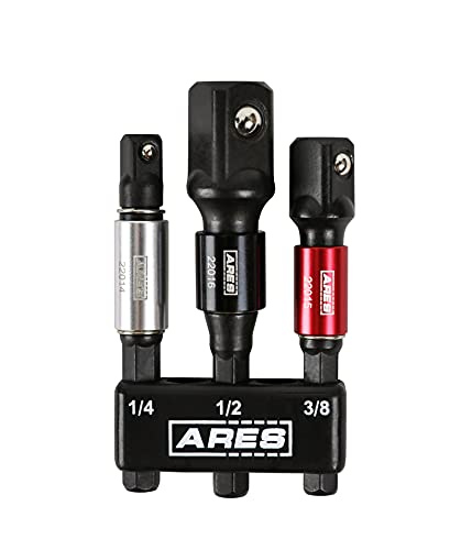 ARES 22011-3-Piece 3-Inch Impact Grade Socket Adapter Set with Color Sleeve - Turns Power Drill into High Speed Nut Driver - 1/4-Inch, 3/8-Inch, and 1/2-Inch Drive - Image 1