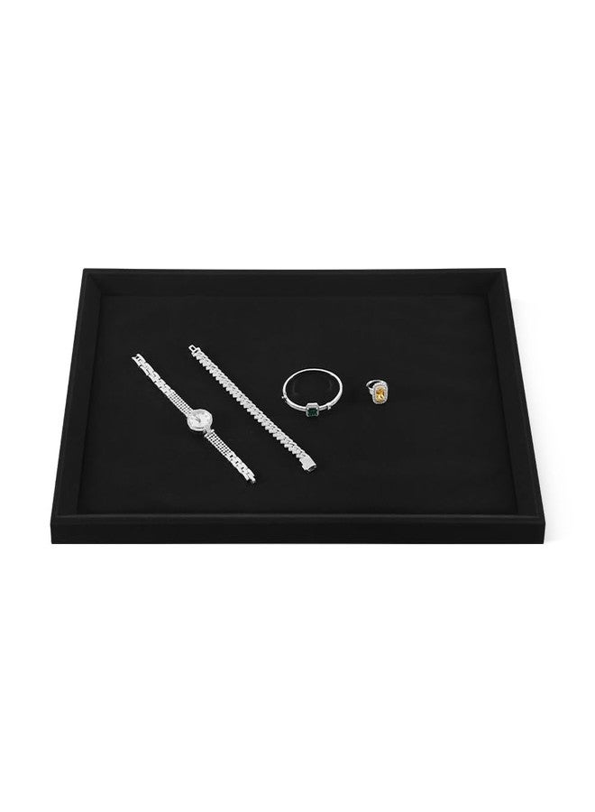 Dansmiy Velvet Ring Earrings Bracelet Necklace Display Tray, Gold Bangle Pendant Jewelry Storage Tray, Shop Counter Table Top Holder Plate, Microfiber Versatile Jewelry Organizer Tray (Black, Large) - Image 1