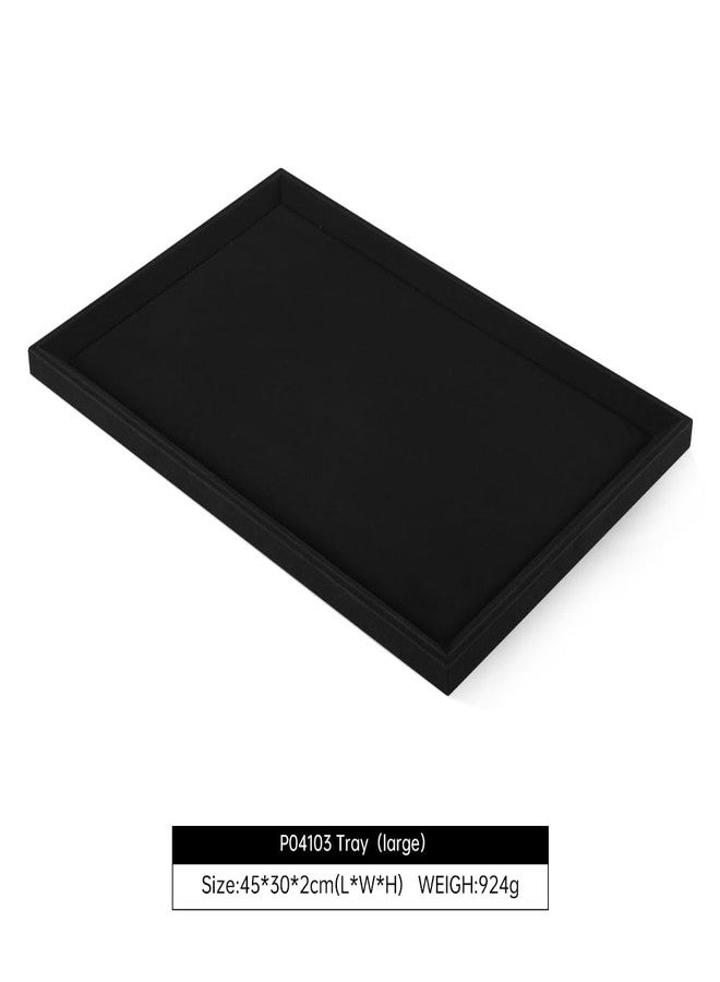 Dansmiy Velvet Ring Earrings Bracelet Necklace Display Tray, Gold Bangle Pendant Jewelry Storage Tray, Shop Counter Table Top Holder Plate, Microfiber Versatile Jewelry Organizer Tray (Black, Large) - Image 2