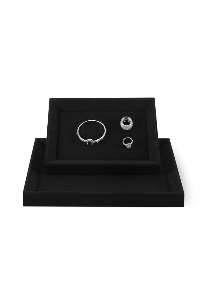 Dansmiy Velvet Ring Earrings Bracelet Necklace Display Tray, Gold Bangle Pendant Jewelry Storage Tray, Shop Counter Table Top Holder Plate, Microfiber Versatile Jewelry Organizer Tray (Black, Large) - Image 5