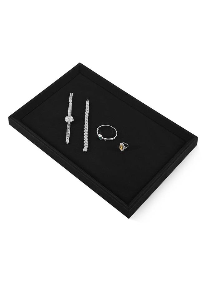 Dansmiy Velvet Ring Earrings Bracelet Necklace Display Tray, Gold Bangle Pendant Jewelry Storage Tray, Shop Counter Table Top Holder Plate, Microfiber Versatile Jewelry Organizer Tray (Black, Large) - Image 3