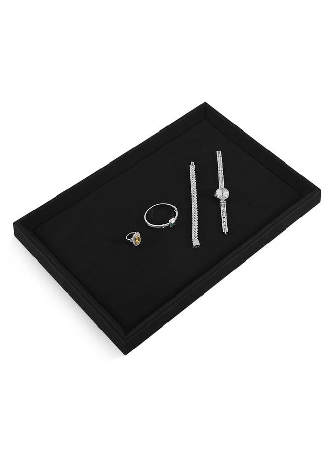 Dansmiy Velvet Ring Earrings Bracelet Necklace Display Tray, Gold Bangle Pendant Jewelry Storage Tray, Shop Counter Table Top Holder Plate, Microfiber Versatile Jewelry Organizer Tray (Black, Large) - Image 4