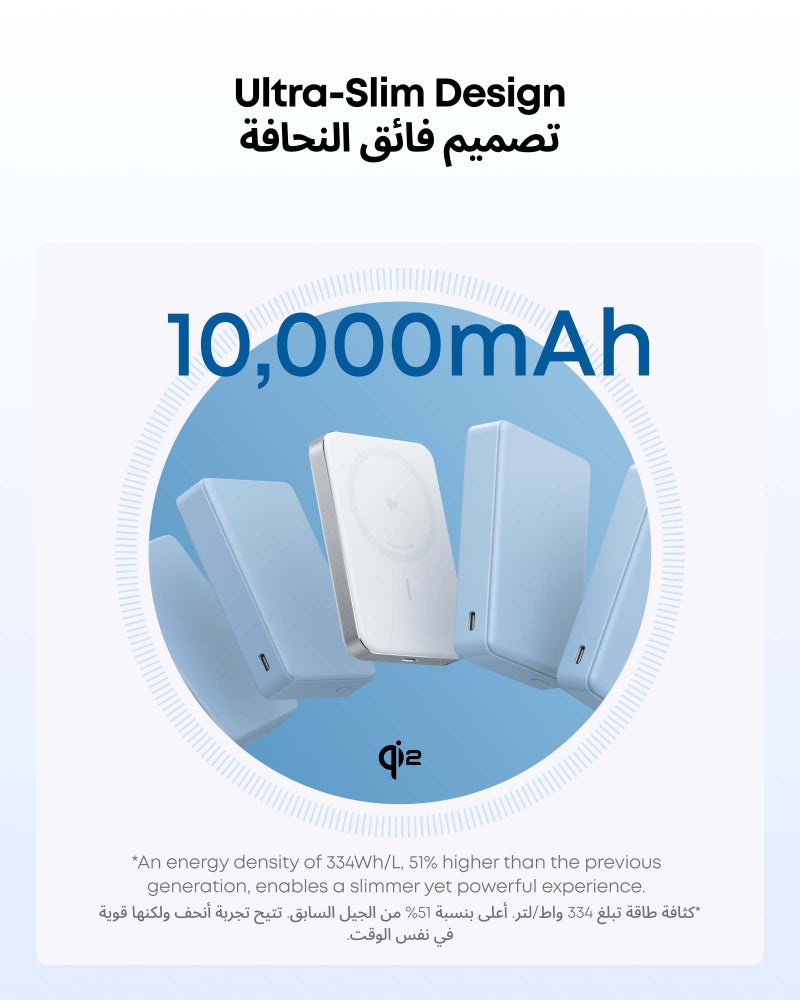 أنكر بنك طاقة MagGo، بطارية مغناطيسية فائقة النحافة بسعة 10000 مللي أمبير، معتمدة من Qi2، محمولة، شاحن فائق السرعة بقوة 15 واط متوافق مع MagSafe، تصميم مريح، فقط لجهاز iPhone 17/16/15/14/13 - Image 4