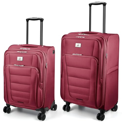 Verdi Luggage 2 Piece Set Suitcase Spinner Wheels Softshell Expandable, Carry On Luggage with USB Port (Burgundy, 2-Piece set(20/24)) - Image 1