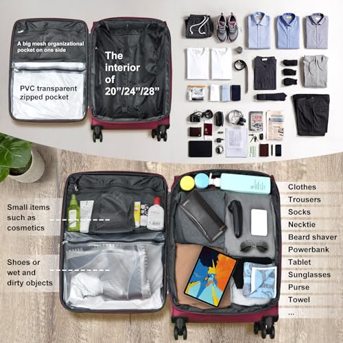 Verdi Luggage 2 Piece Set Suitcase Spinner Wheels Softshell Expandable, Carry On Luggage with USB Port (Burgundy, 2-Piece set(20/24)) - Image 5