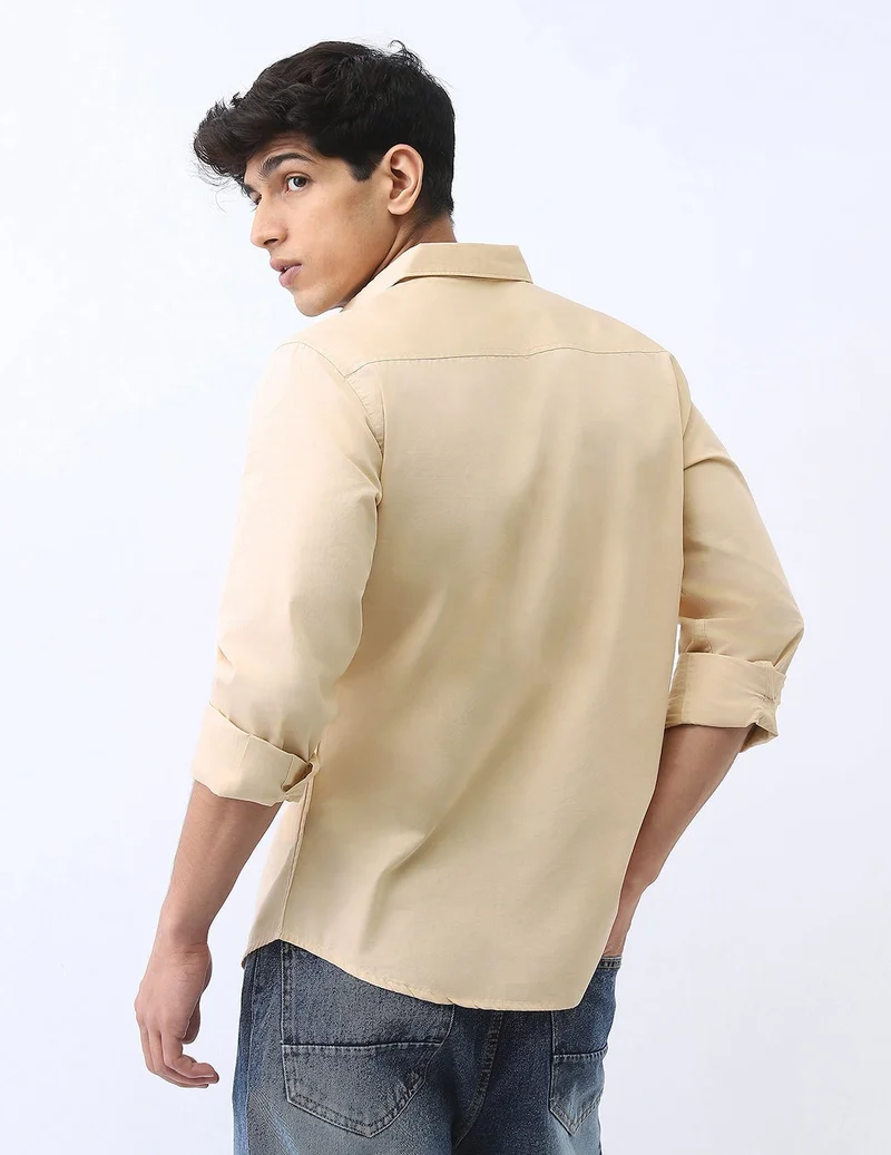 Urbano Fashion  Urbano Fashion Men's Beige Cotton Full Sleeve Regular Fit Casual Solid Shirt  | Best Price UAE