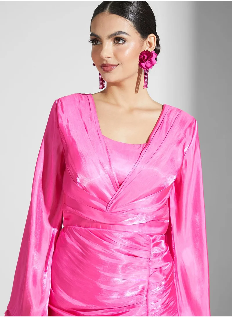 Namshi x Nour Shimmer Dress With Ruching Detail