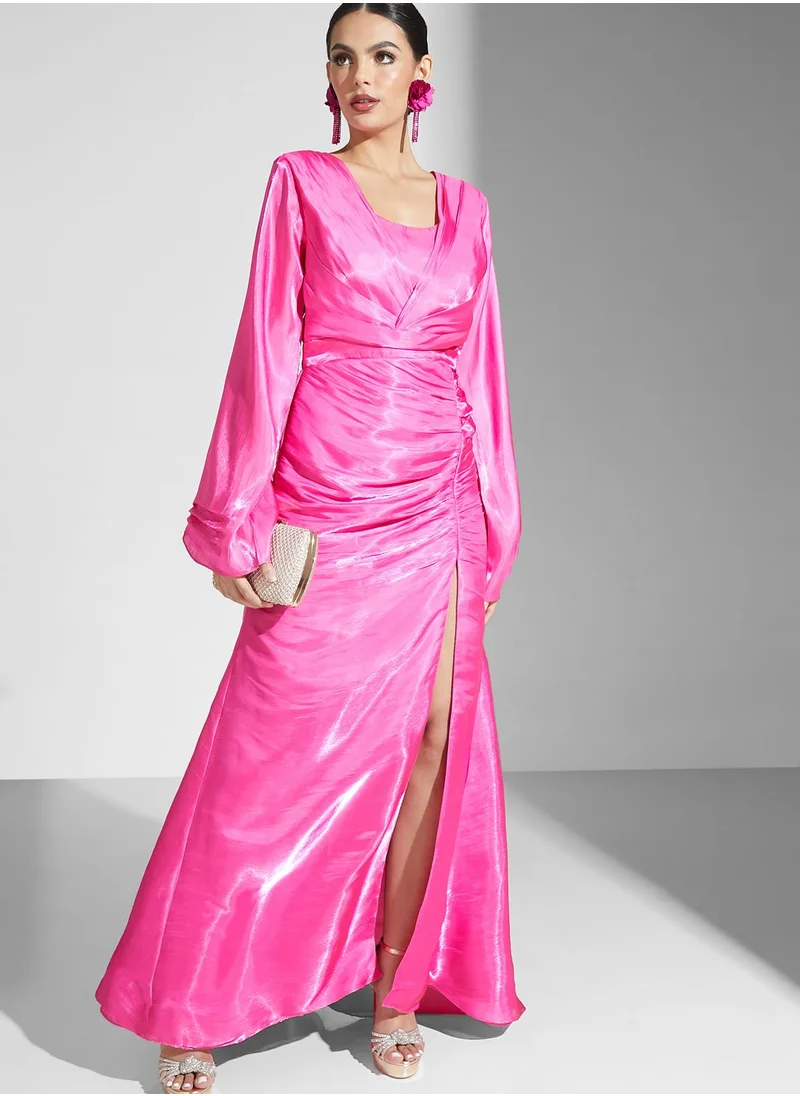 Namshi x Nour Shimmer Dress With Ruching Detail